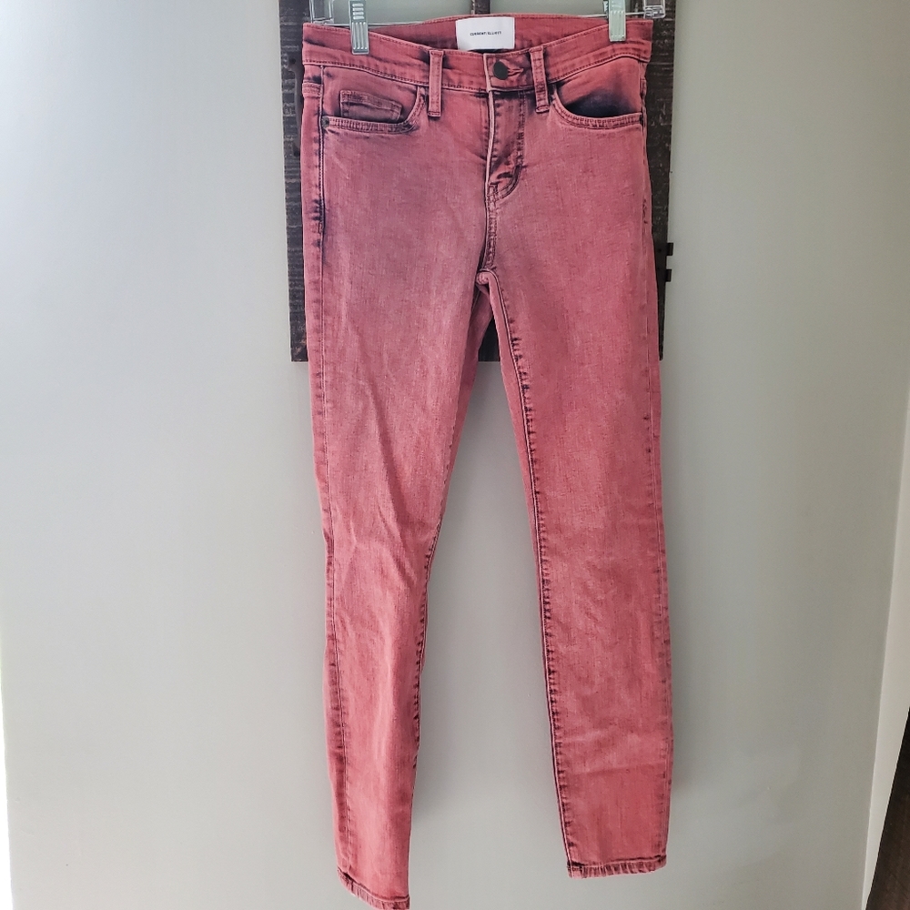 CURRENT/ELLIOTT 25 Red Acid Wash High Rise Stiletto Skinny Color Jeans Denim
